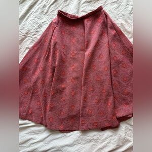 H&M Red Orange Jacquard Floral A-Line Midi Skirt Tailored Structured Fit XS